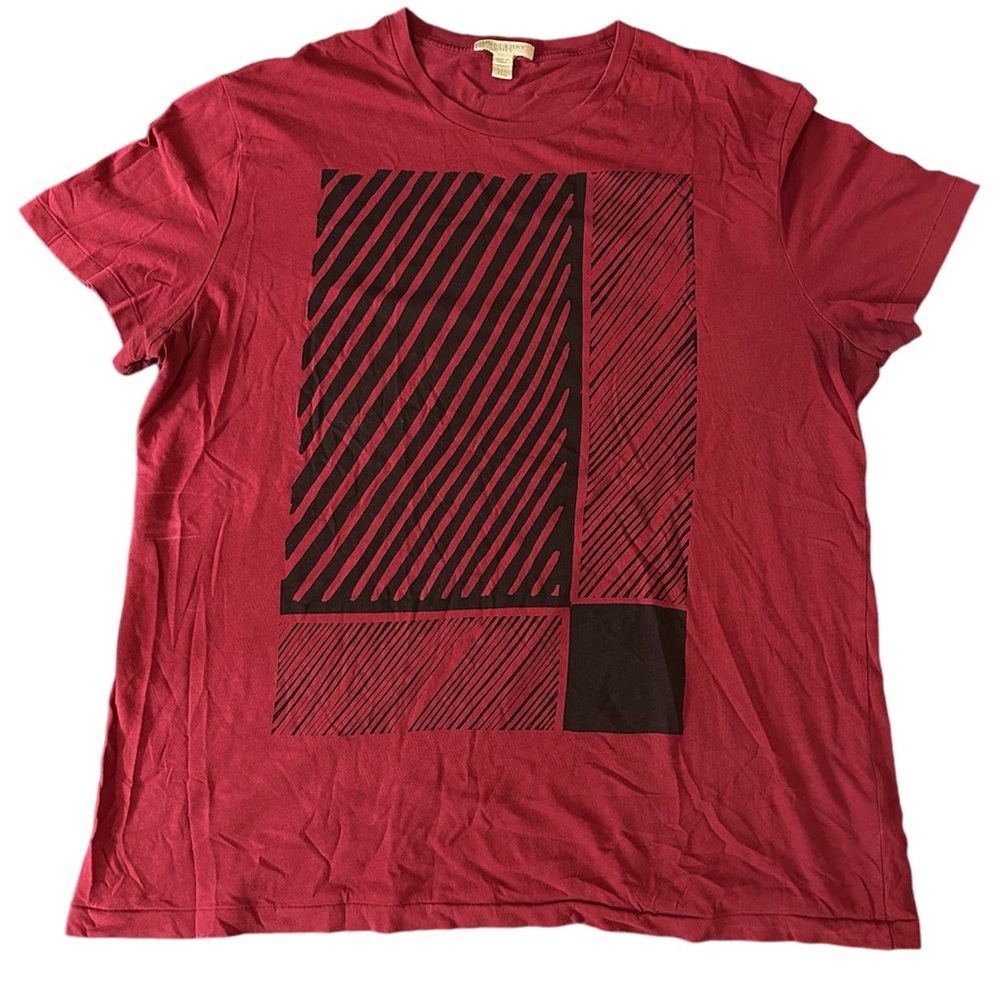Vintage Burberry Brit London Burgundy Striped Designed Box Logo Size Mens XLarge